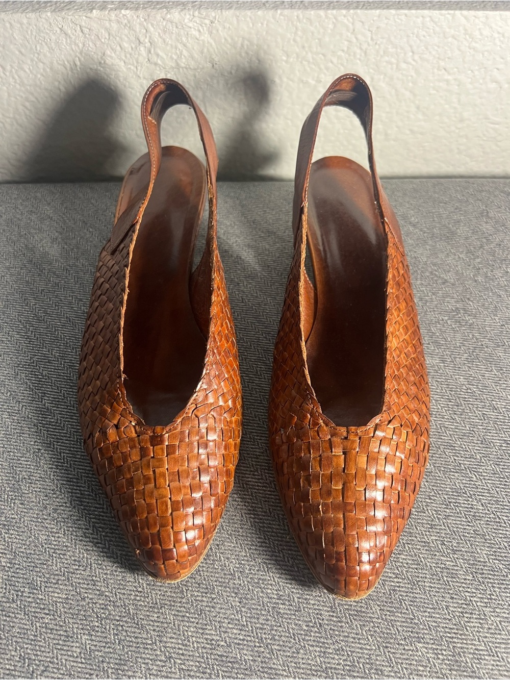 Vintage Italian Woven Leather Slingback Heels – Size 39 / US 8.5
